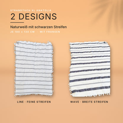 Strandtuch XL Anatolia in zwei Designs: Line mit feinen Streifen und Wave mit breiten Streifen