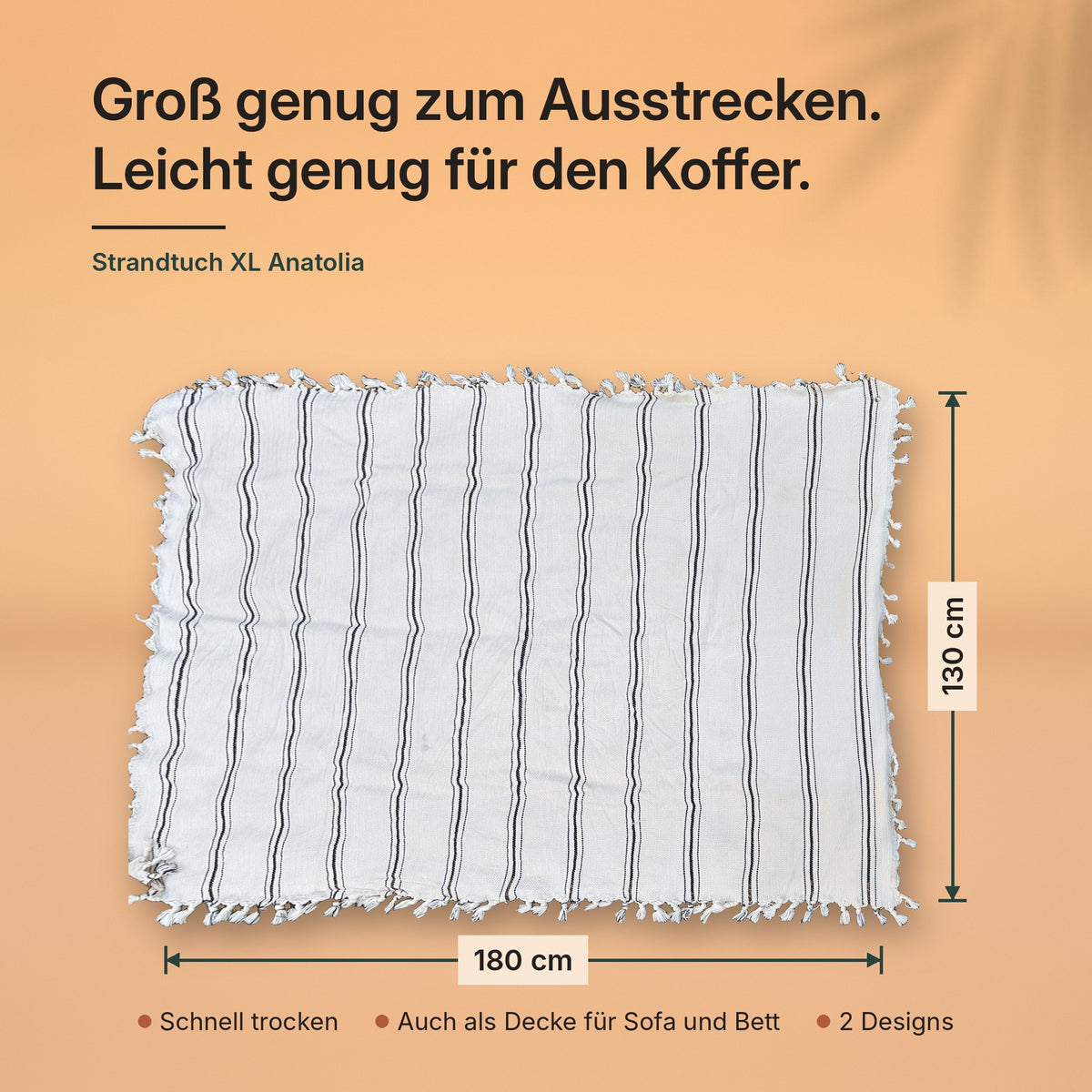 Strandtuch XL Anatolia ausgebreitet mit Maßen 180 × 130 cm