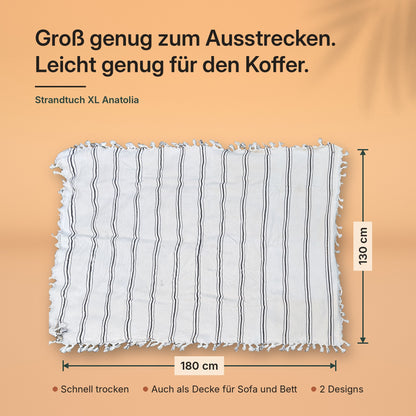 Strandtuch XL Anatolia ausgebreitet mit Maßen 180 × 130 cm