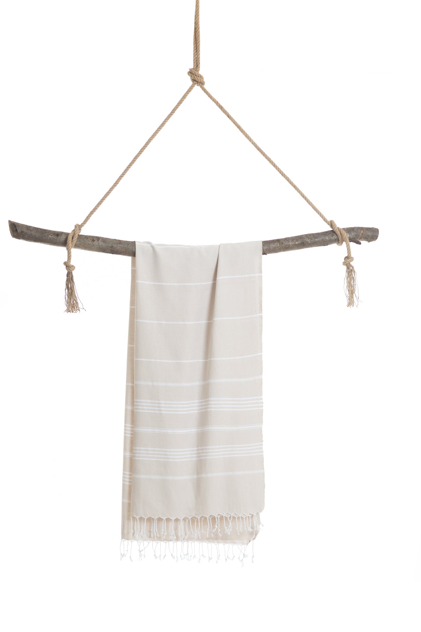 Beiges Hamamtuch von Towel To Go aus 100 % recycelter Baumwolle, weiches Strand- und Badetuch, umweltfreundlich und vielseitig.