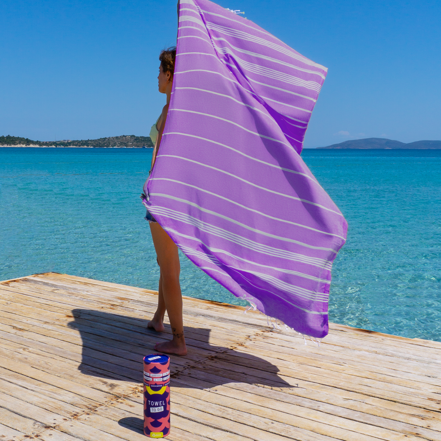 Beiges Hamamtuch von Towel To Go aus 100 % recycelter Baumwolle, weiches Handtuch für unterwegs oder als Geschenk
