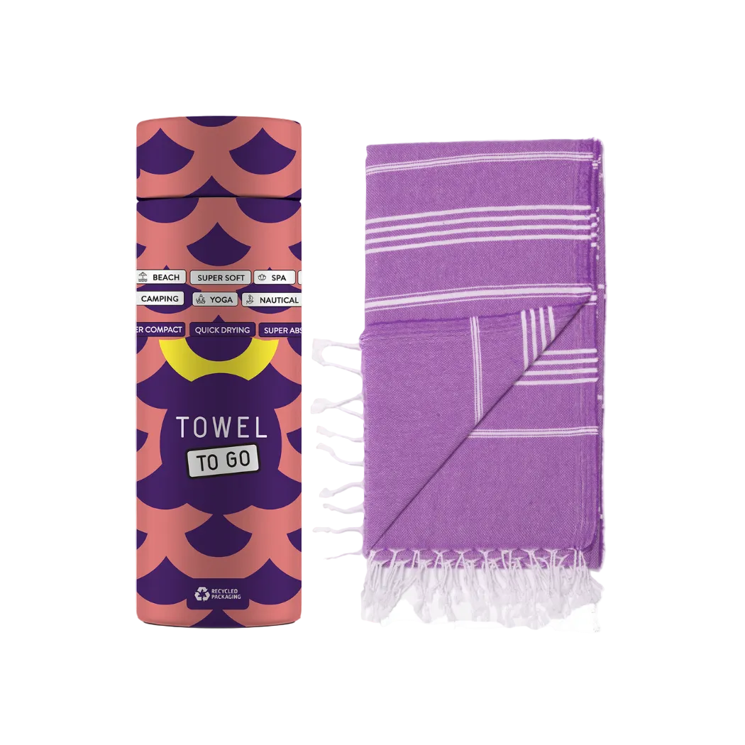 Beiges Hamamtuch von Towel To Go aus 100 % recycelter Baumwolle, faltbar, ideal als nachhaltiges Geschenk.