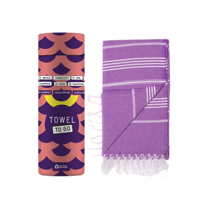 Beiges Hamamtuch von Towel To Go aus 100 % recycelter Baumwolle, weich und umweltfreundlich, ideal als Geschenk.