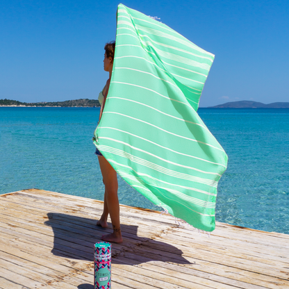 Beiges Hamamtuch von Towel To Go aus 100 % recycelter Baumwolle, weich und vielseitig einsetzbar.