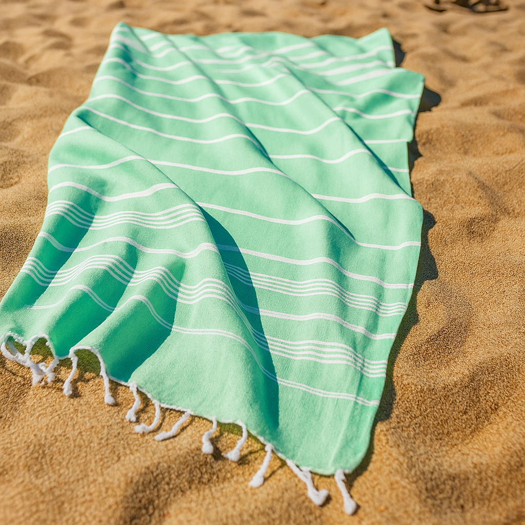Beiges Hamamtuch von Towel To Go aus 100% recycelter Baumwolle, weich und vielseitig als Handtuch oder Geschenk geeignet