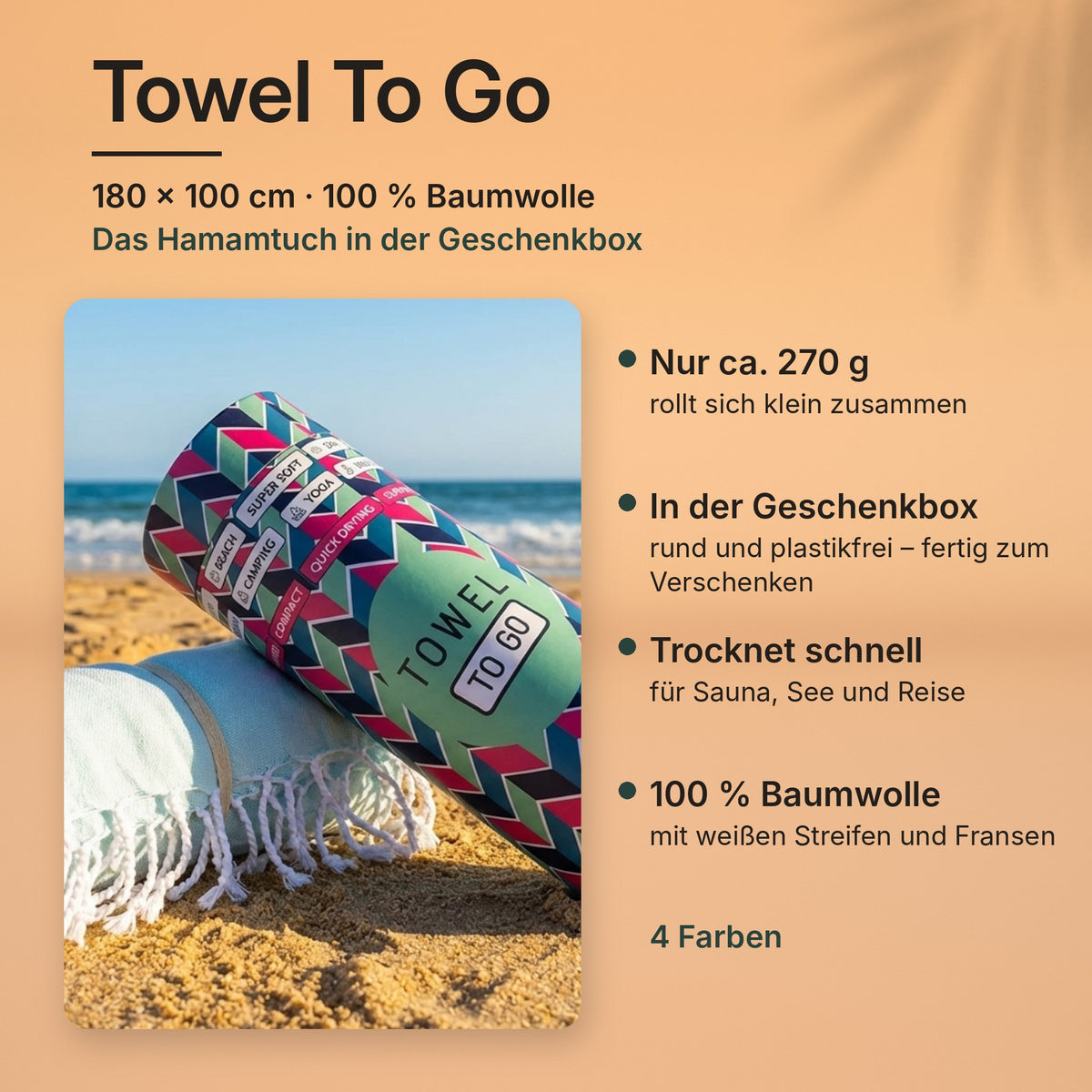 Towel To Go Hamamtuch 180 × 100 cm