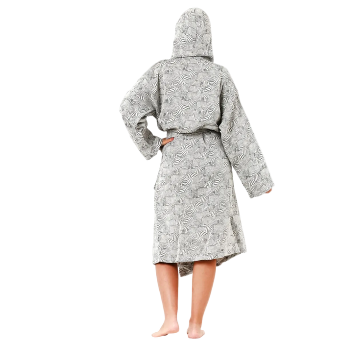 Trimita Damen Bademantel mit Kapuze – 100 % Baumwolle – Zebra