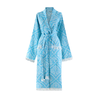Damen-Bademantel von Trimita Barok aus 100 % Baumwolle in Blau, weiches und komfortables Material, lang geschnitten
