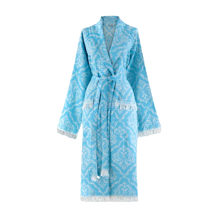 Damen-Bademantel von Trimita Barok aus 100 % Baumwolle in Blau, weicher und komfortabler Bademantel für Damen