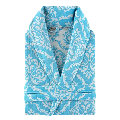 Trimita Barok Damen-Bademantel aus 100 % Baumwolle, blauer Bademantel mit eleganten Details, angenehmer Tragekomfort