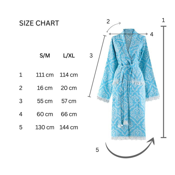 Damen Bademantel von Trimita Barok, aus 100 % Baumwolle, in Blau, langes Design, weiche Textur, bequemer Schnitt