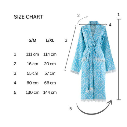 Damen Bademantel von Trimita Barok, aus 100 % Baumwolle, in Blau, langes Design, weiche Textur, bequemer Schnitt