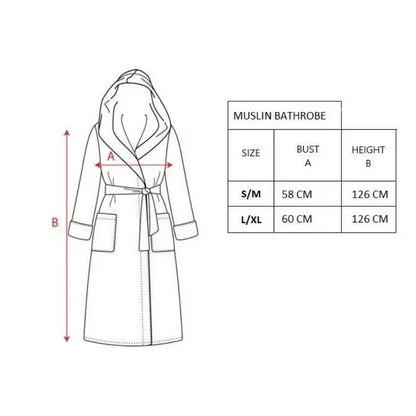 Größentabelle Trimita Musselin-Kapuzenbademantel S/M und L/XL