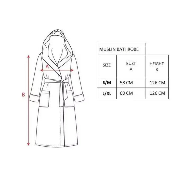 Größentabelle Trimita Musselin-Kapuzenbademantel S/M und L/XL