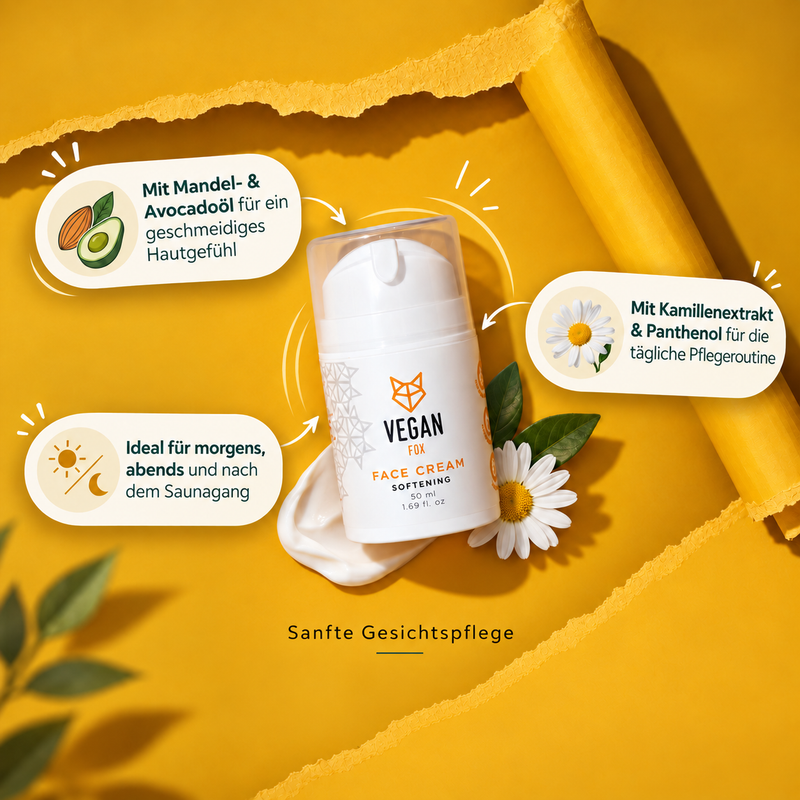 VEGAN FOX Gesichtscreme mit Mandel- und Avocadoöl, Kamillenextrakt und Panthenol