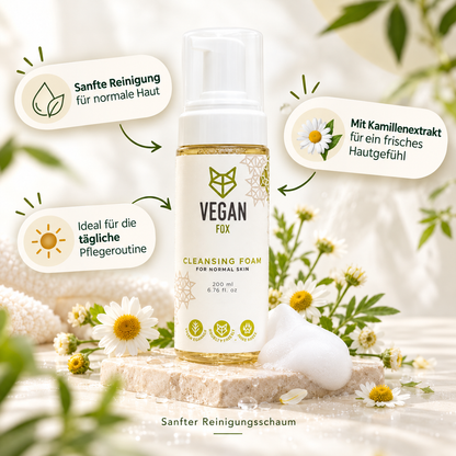 VEGAN FOX Reinigungsschaum für normale Haut mit Kamillenextrakt, sanfte Reinigung